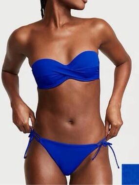 Victoria's Secret Cobalt Blue Twist Bandeau With Addable Straps & Cheeky Bottoms